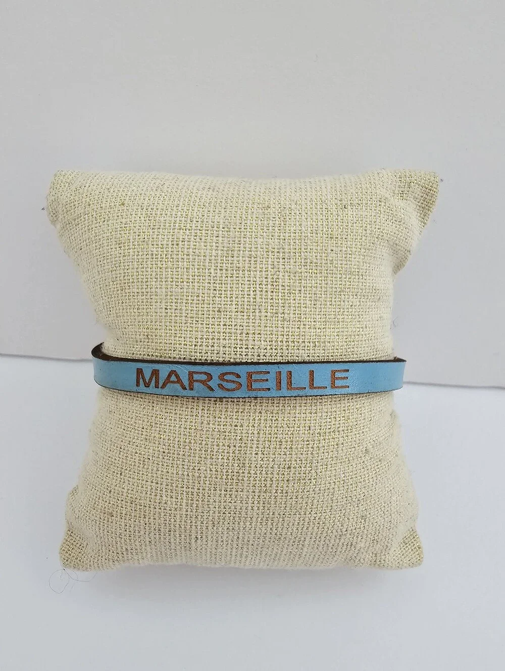 Vintage Marseille France Leather Souvenir Bracelet Blue Engraved Travel Boho